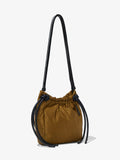 Side image of Nylon Drawstring Pouch in FATIGUE with strap extended