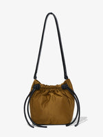 Back image of Nylon Drawstring Pouch in FATIGUE with strap extended