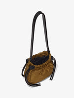 Aerial image of Nylon Drawstring Pouch in FATIGUE with strap extended