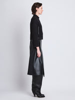 Side full length image of model wearing Alice Jacket In Tweed Suiting in BLACK