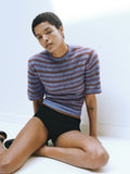Proenza Schouler Editorial Image of Dana Sweater in Stripe Knit in Periwinkle Multi 