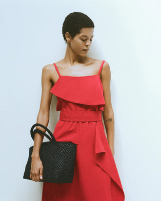 Proenza Schouler Editorial Image of model wearing Reign Dress in Washed Cotton in Brick