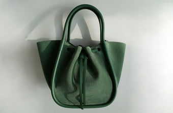 Image of Small Ruched Tote in Soft Suede Patina on white background