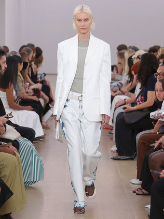 Runway  image of model wearing Dara Top In Technical Nylon Jersey in smoke