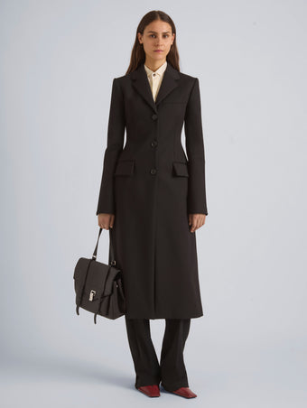 Proenza Schouler Front on model view of ADELINE COAT IN COTTON VISCOSE SUITING in Black