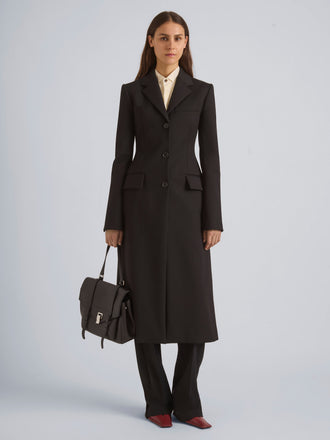 Proenza Schouler Front on model view of ADELINE COAT IN COTTON VISCOSE SUITING in Black