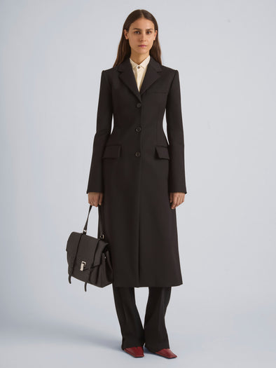 Proenza Schouler Front on model view of ADELINE COAT IN COTTON VISCOSE SUITING in Black