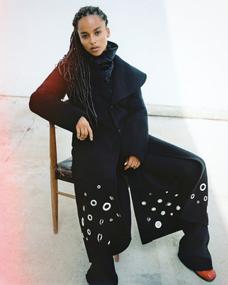 Proenza Schouler Campaign Image of model wearing Alix Coat in Compact Melton Wool
