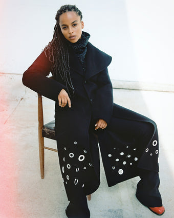 Proenza Schouler Campaign Image of model wearing Alix Coat in Compact Melton Wool

