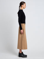 Proenza Schouler Side full length image of model wearing Adrian Skirt in Brushed Wool in CAMEL