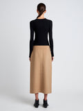 Proenza Schouler Back full length image of model wearing Adrian Skirt in Brushed Wool in CAMEL