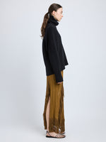 Proenza Schouler Side image of model wearing Alaina Skirt in Viscose Fringe Knit in chestnut