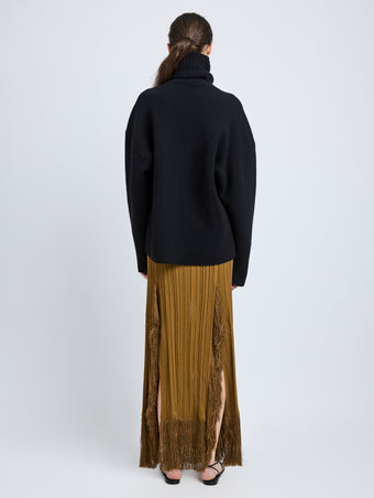 Proenza Schouler Back image of model wearing Alaina Skirt in Viscose Fringe Knit in chestnut