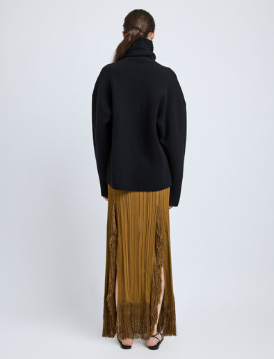 Proenza Schouler Back image of model wearing Alaina Skirt in Viscose Fringe Knit in chestnut