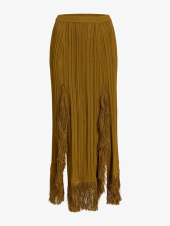Proenza Schouler Flat image of Alaina Skirt in Viscose Fringe Knit in chestnut