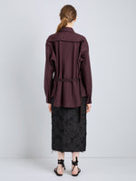 Proenza Schouler Full Length Back Image of model wearing Alia Top in Classic Cotton Shirting in Aubergine