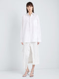 Proenza Schouler Full Length Front Image of model wearing Alia Top in Classic Cotton Shirting in White
