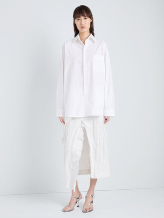 Proenza Schouler Full Length Front Image of model wearing Alia Top in Classic Cotton Shirting in White