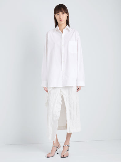 Proenza Schouler Full Length Front Image of model wearing Alia Top in Classic Cotton Shirting in White