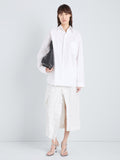 Proenza Schouler Full Length Front Image of model wearing Alia Top in Classic Cotton Shirting in White