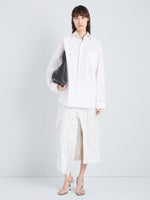 Proenza Schouler Full Length Front Image of model wearing Alia Top in Classic Cotton Shirting in White