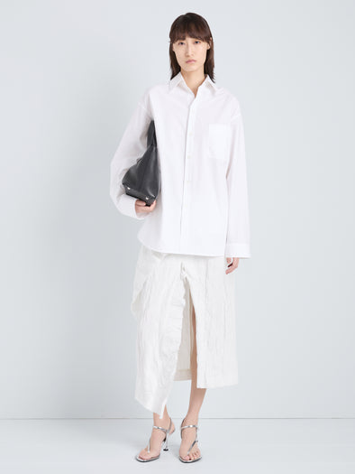 Proenza Schouler Full Length Front Image of model wearing Alia Top in Classic Cotton Shirting in White