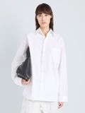 Proenza Schouler Cropped Front Image of model wearing Alia Top in Classic Cotton Shirting in White