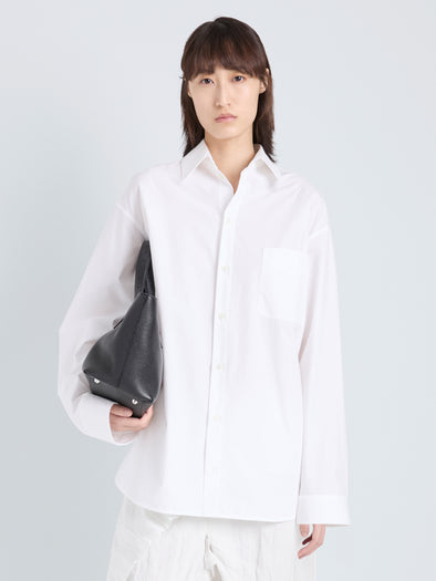Proenza Schouler Cropped Front Image of model wearing Alia Top in Classic Cotton Shirting in White