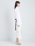 Proenza Schouler Full Length Side Image of model wearing Alia Top in Classic Cotton Shirting in White