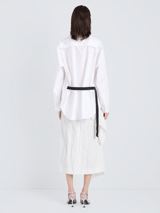 Proenza Schouler Full Length Back Image of model wearing Alia Top in Classic Cotton Shirting in White