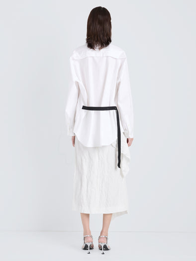 Proenza Schouler Full Length Back Image of model wearing Alia Top in Classic Cotton Shirting in White