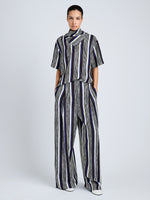 Proenza Schouler Full Length Front Image of model wearing Amira Top in Printed Silk Habotai in Black Multi