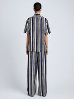 Proenza Schouler Full Length Back Image of model wearing Amira Top in Printed Silk Habotai in Black Multi