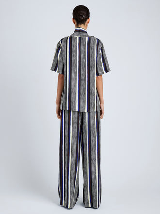 Proenza Schouler Full Length Back Image of model wearing Amira Top in Printed Silk Habotai in Black Multi