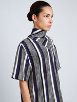 Proenza Schouler Detail Image of model wearing Amira Top in Printed Silk Habotai in Black Multi
