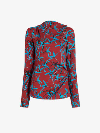 Proenza Schouler Still Life Image of Anais Top in in Printed Stretch Cady in Madder Multi 