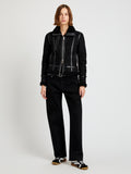 Proenza Schouler Front image of model wearing Arlo Jacket in Suede Back Shearling in black
