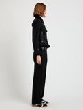 Proenza Schouler Side image of model wearing Arlo Jacket in Suede Back Shearling in black