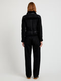 Proenza Schouler Back image of model wearing Arlo Jacket in Suede Back Shearling in black