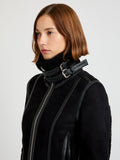 Proenza Schouler Detail image of model wearing Arlo Jacket in Suede Back Shearling in black