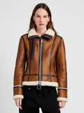 Proenza Schouler Front cropped image of model wearing Arlo Jacket in Leather Back Shearling in umber