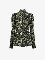 Proenza Schouler flat image of Audrey Top in Printed Jersey in black/lemon