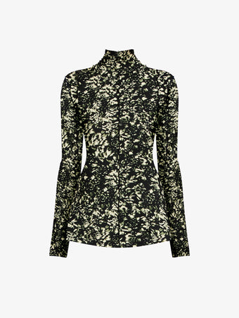 Proenza Schouler flat image of Audrey Top in Printed Jersey in black/lemon
