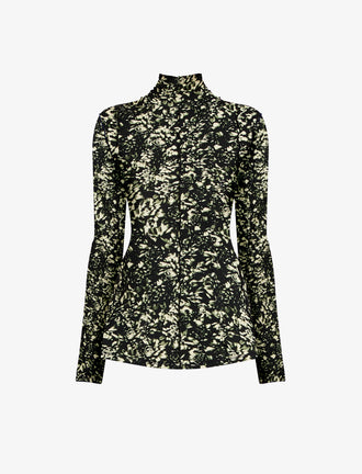 Proenza Schouler flat image of Audrey Top in Printed Jersey in black/lemon