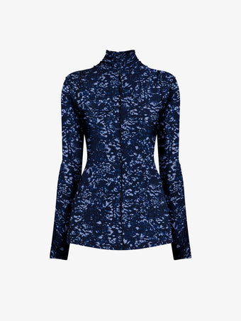 Proenza Schouler flat image of Audrey Top in Printed Jersey in navy/slate