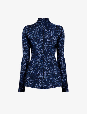 Proenza Schouler flat image of Audrey Top in Printed Jersey in navy/slate