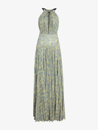 Proenza Schouler Still Life Image of Aveline Dress in Pleated Sheer Printed Jersey in Yellow Multi 