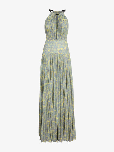 Proenza Schouler Still Life Image of Aveline Dress in Pleated Sheer Printed Jersey in Yellow Multi 
