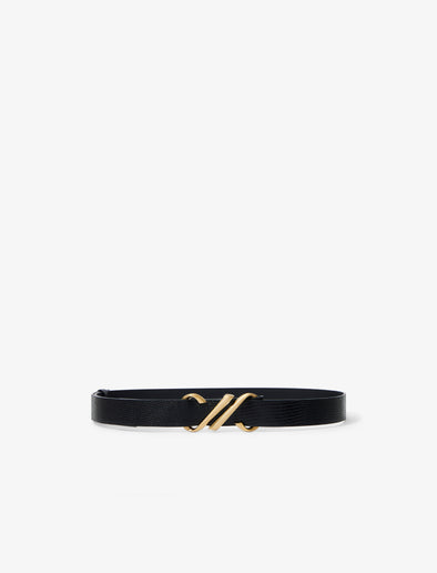 Front image Monogram Belt in Embossed Leather in BLACK