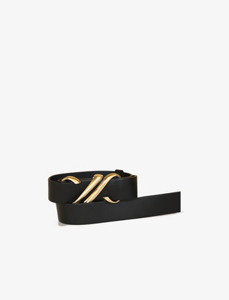 Flat image of Monogram Belt in Shiny Calf in black wrapped up